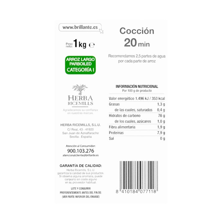 arroz largo vaporizado, 1kg
