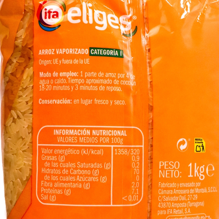 arroz largo vaporizado, 1kg