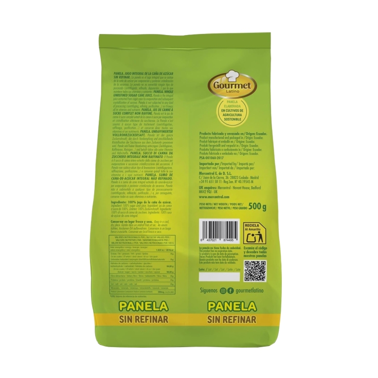 panela azúcar integral de caña, 500g