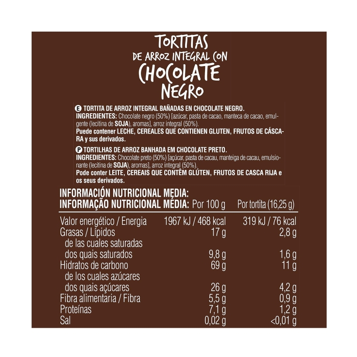 tortitas arroz chocolate negro, pk-4x2ud