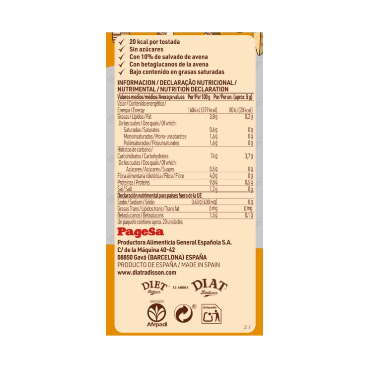 tostadas de avena, 100g