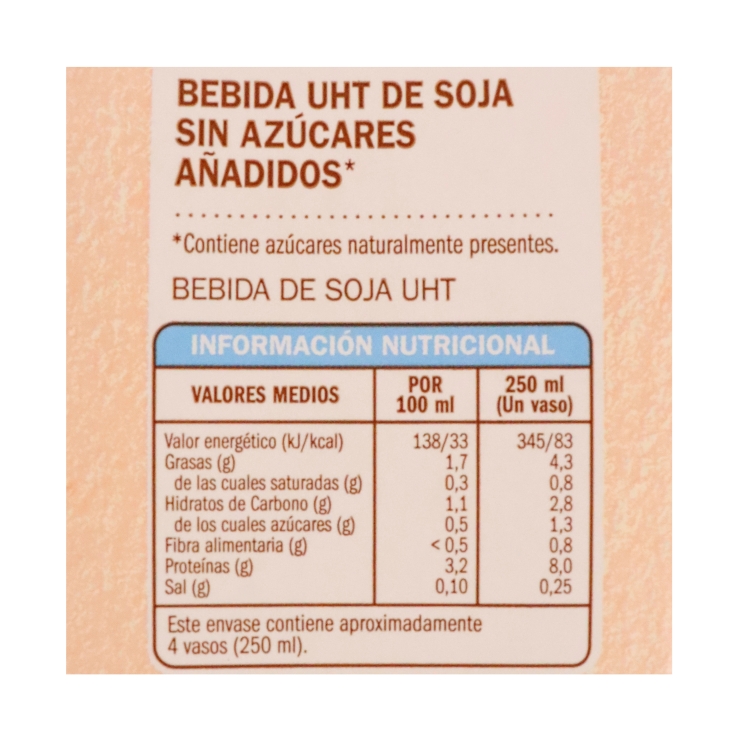 bebida soja sin azucares añadidos, 1l