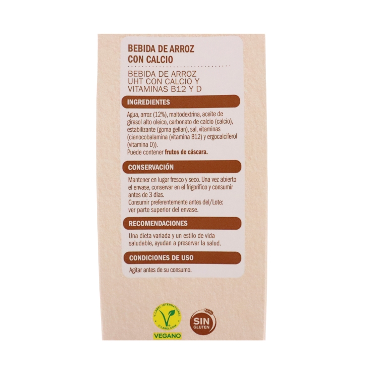 bebida arroz calcio sin azúcar, 1l
