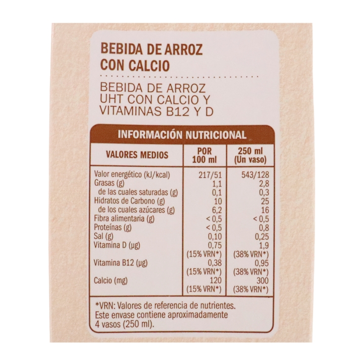 bebida arroz calcio sin azúcar, 1l