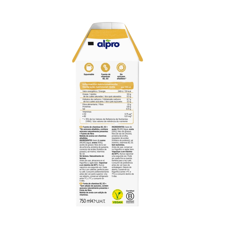 bebida vegetal avena barista, 750ml