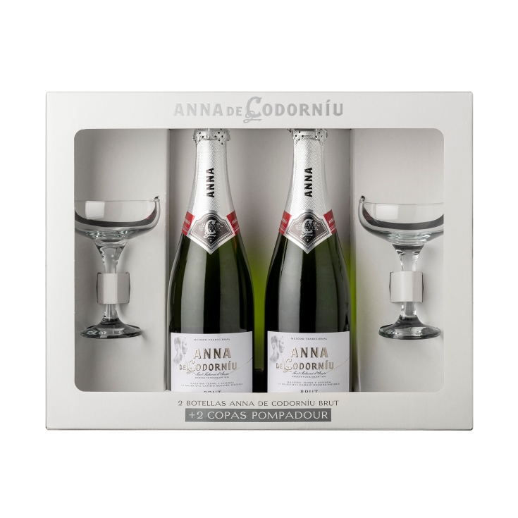 estuche cava 2 botellas + 2 copas