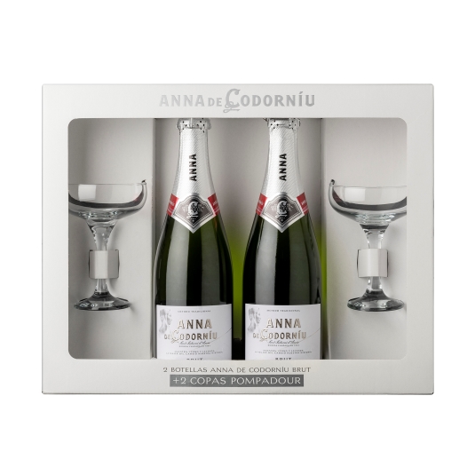 estuche cava 2 botellas + 2 copas
