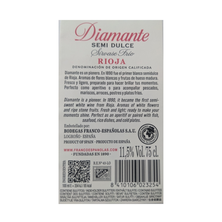 vino d.o. rioja blanco semi dulce, 750ml