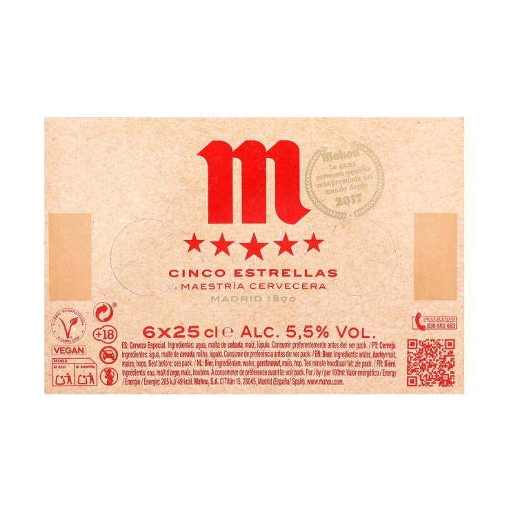 cerveza botellín 250ml, pk-6