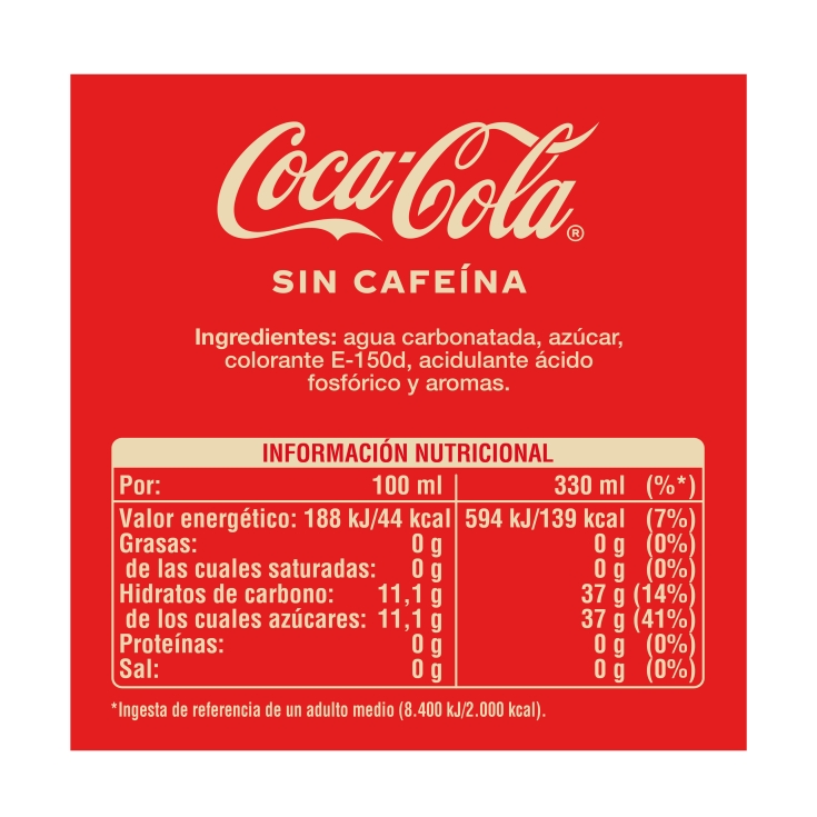 refresco cola sin cafeína lata, 330ml