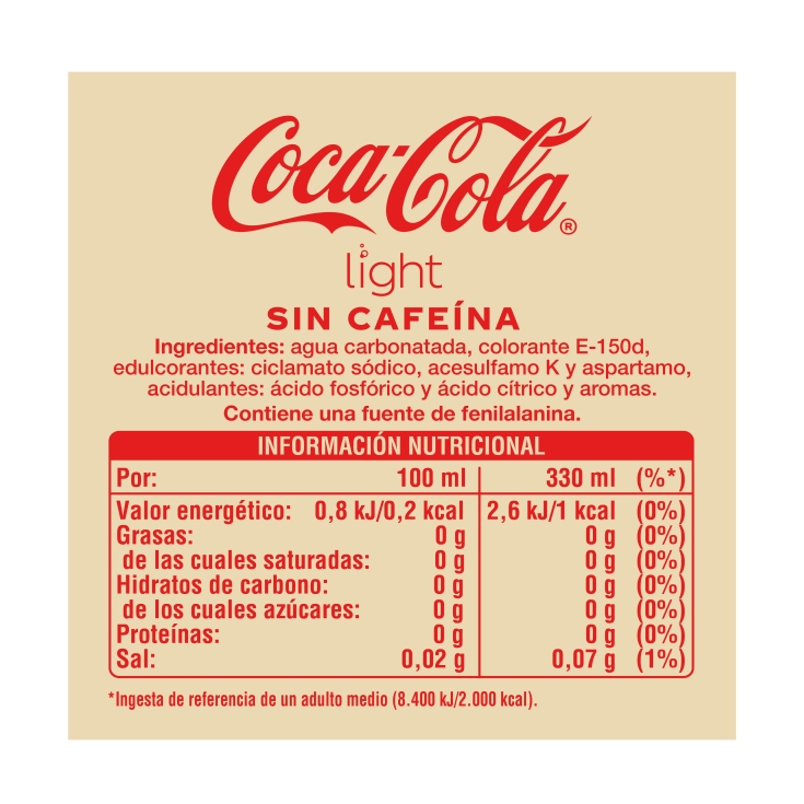 refresco cola light sin cafeína lata, 330ml