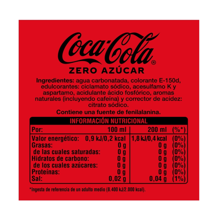 refresco cola zero 200ml, pk-4