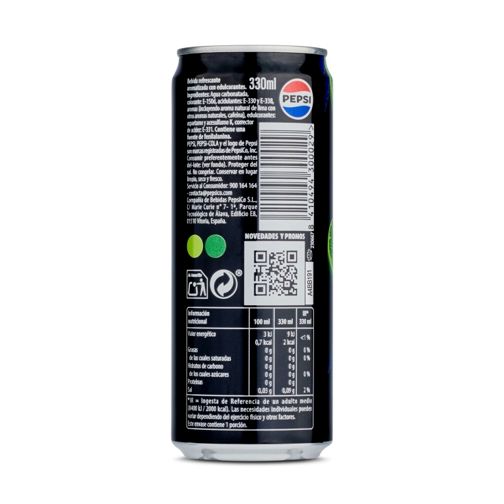 refresco cola zero lima lata, 330ml