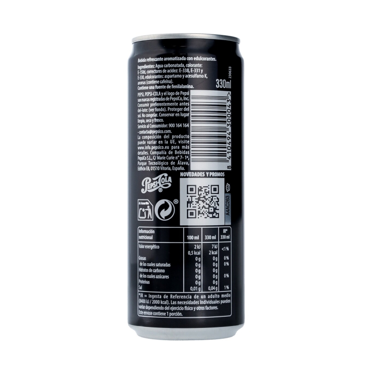 refresco cola zero lata, 330ml