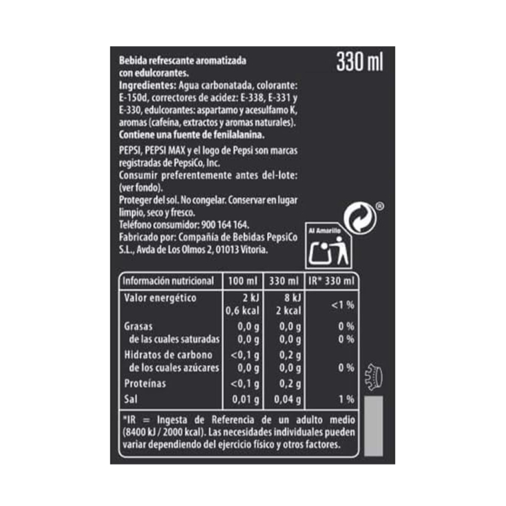 refresco cola zero pet, 330ml
