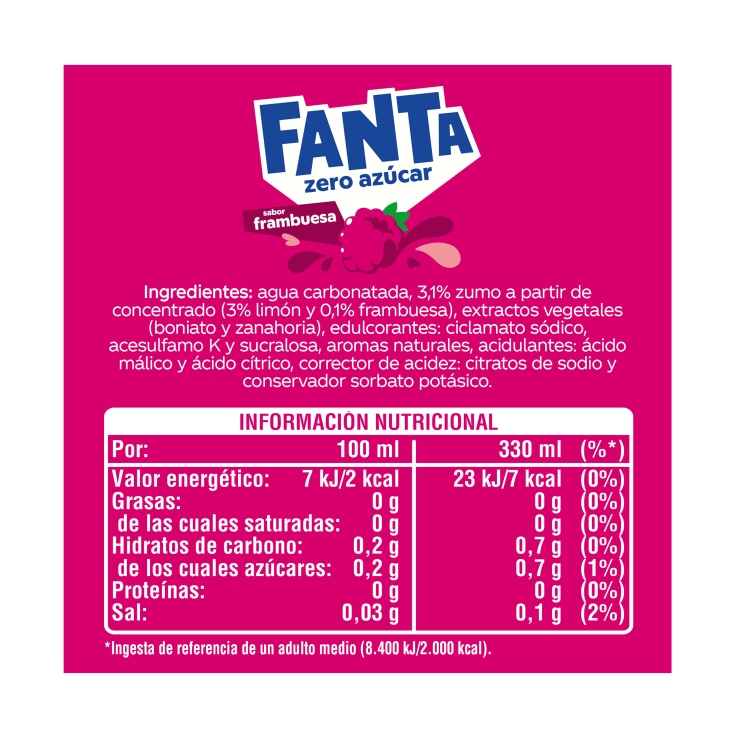 refresco frambuesa zero azúcar lata, 330ml