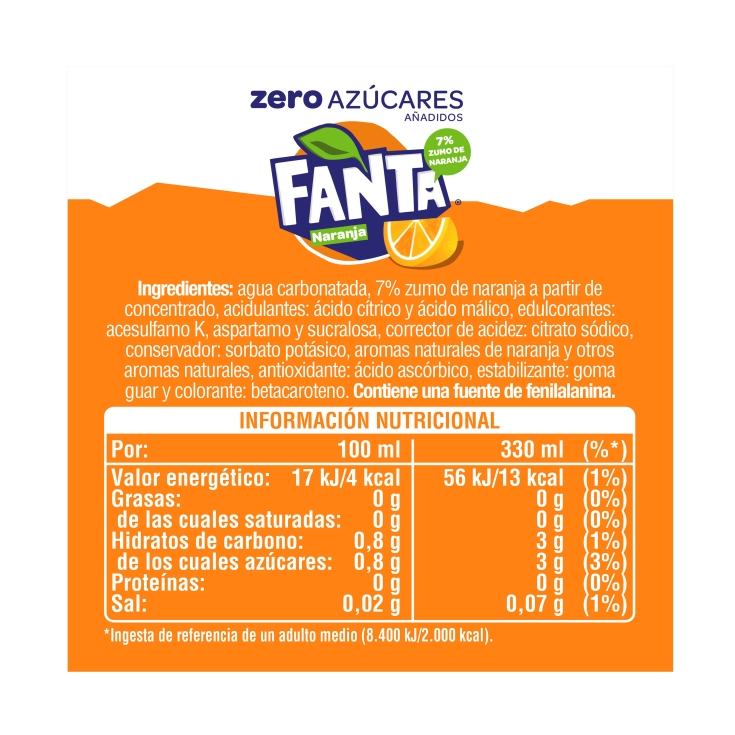 refresco naranja zero lata, 330ml