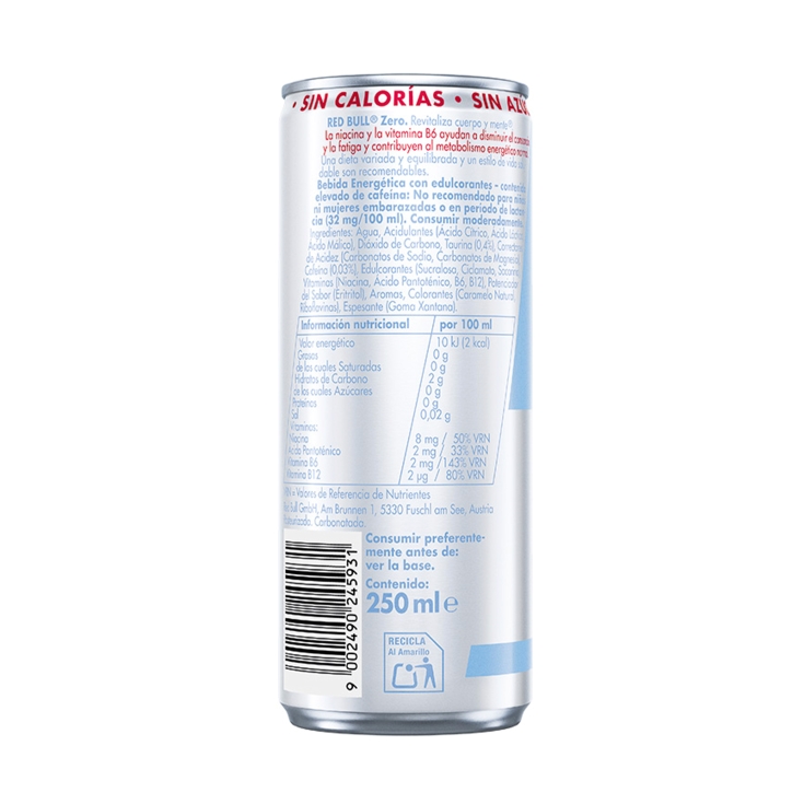 bebida energética zero azúcar, 250ml