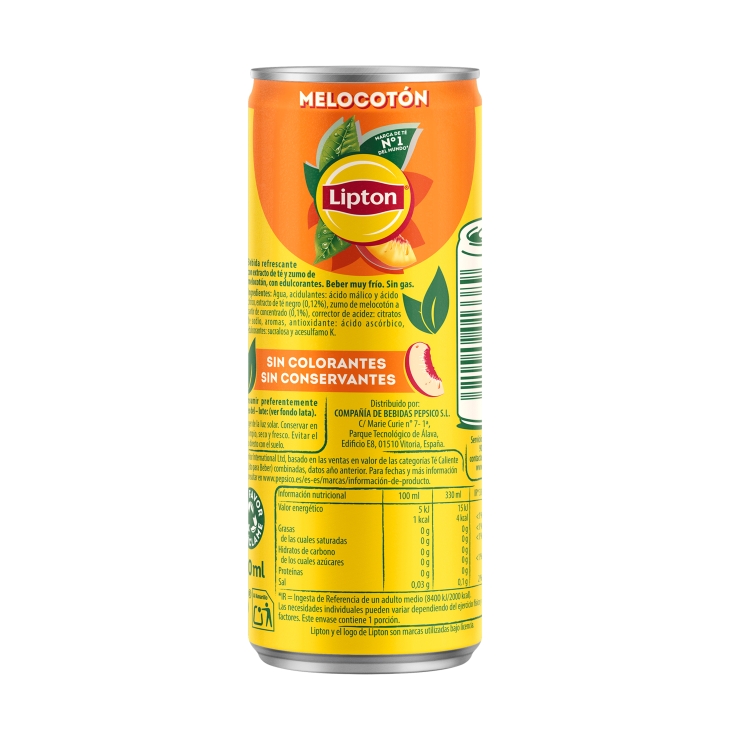 té con melocotón zero, 330ml