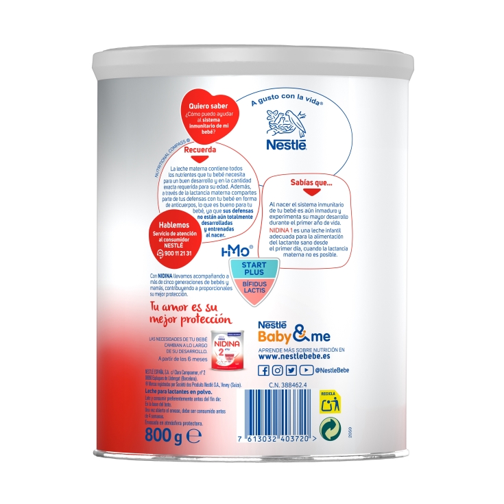 leche para lactante nidina 1, 800g