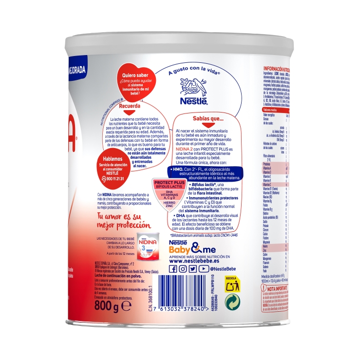 leche de continuación nidina 2, 800g