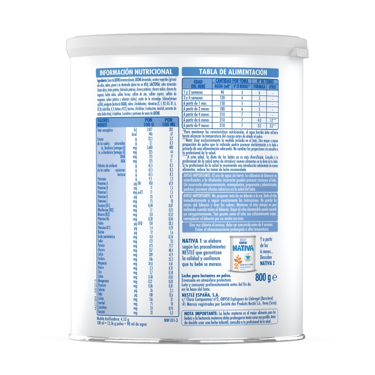 leche para lactante nativa 1, 800g