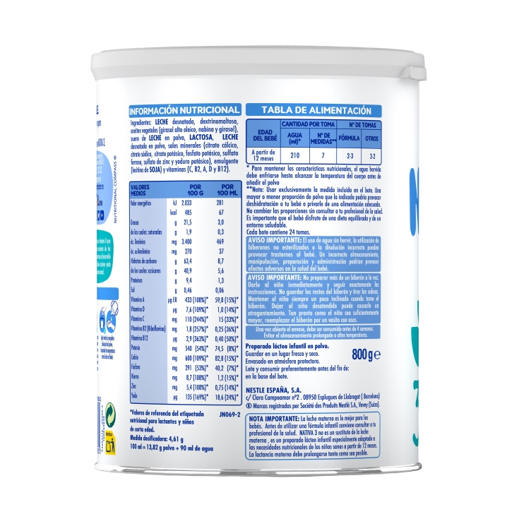 leche crecimiento nativa 3, 800g