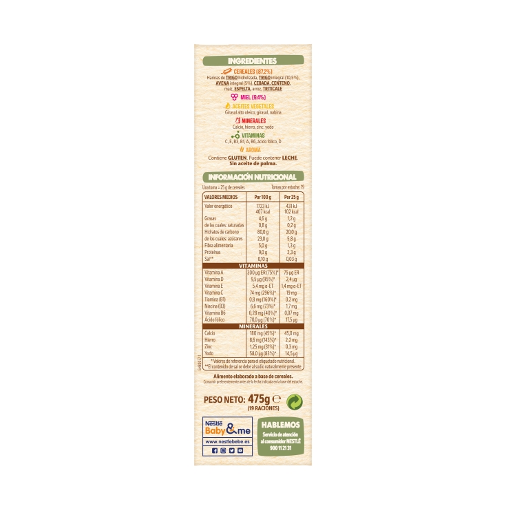 papilla 8 cereales con miel, 475g
