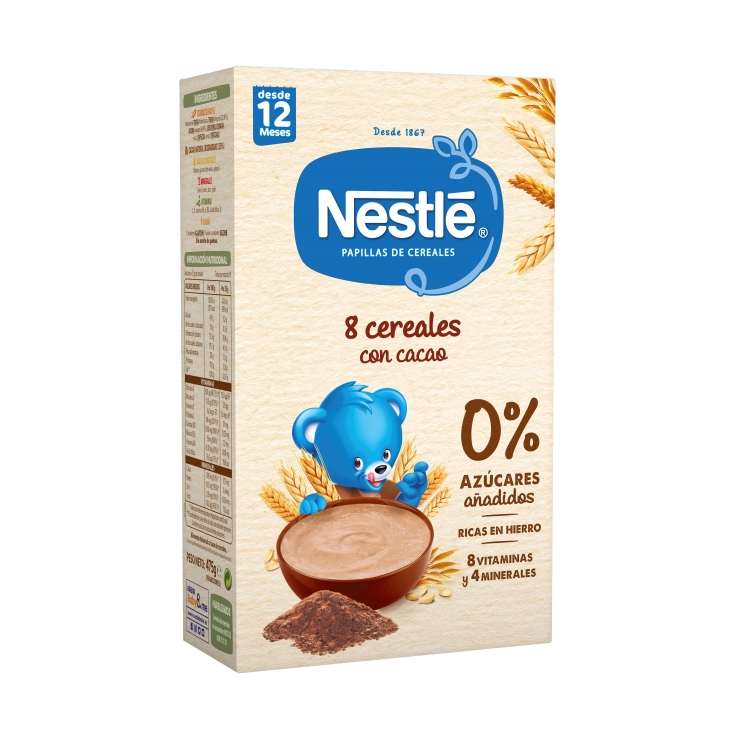 papilla 8 cereales con cacao, 475g