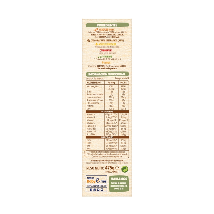 papilla 8 cereales con cacao, 475g