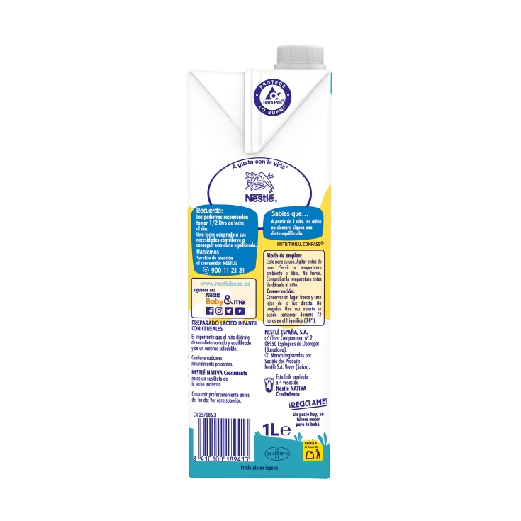 leche crecimiento nativa 3 cereales, 1l