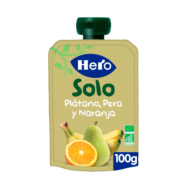 pouch solo plátano, pera, naranja, 100g