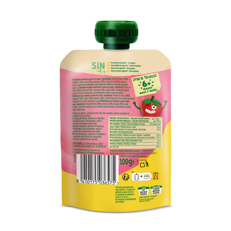 pouch plátano, fresa y manzana, 100g