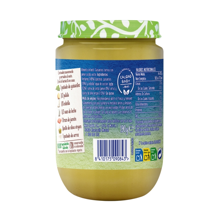 tarrito guisantes con jamón cocido, 190g