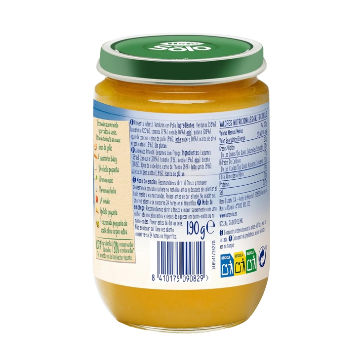 tarrito verduras con pollo, 190g