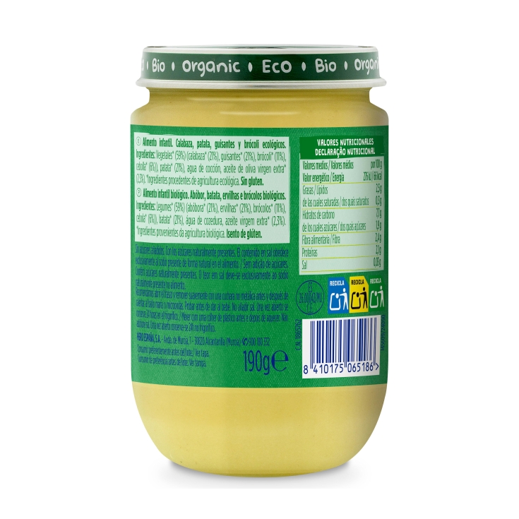 tarrito calabaza, patatas, guisantes, 190g