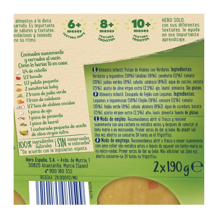 tarrito potaje alubias y verduras, pk-2