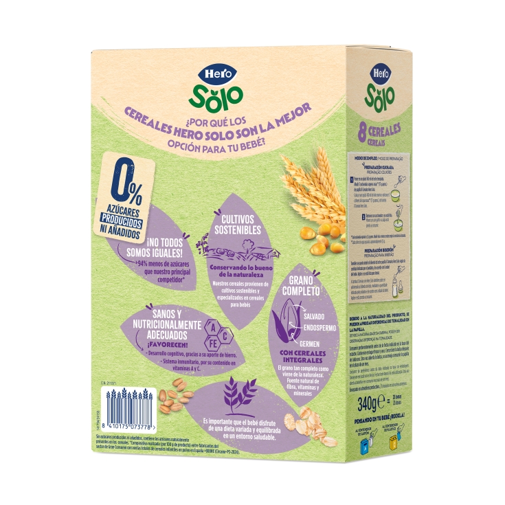 papilla 8 cereales 0% azúcares añadidos, 340g