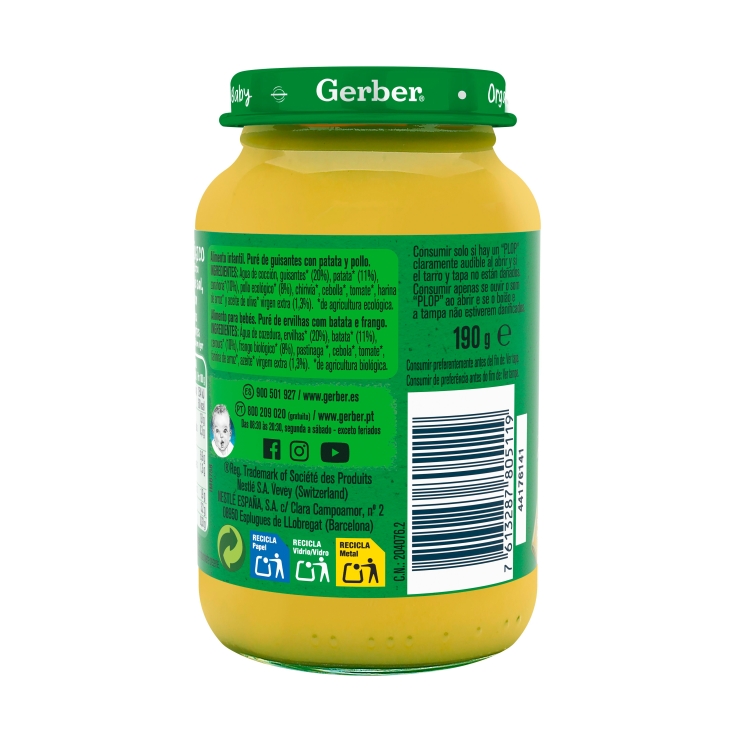 tarrito guisantes con patatas y pollo, 190g