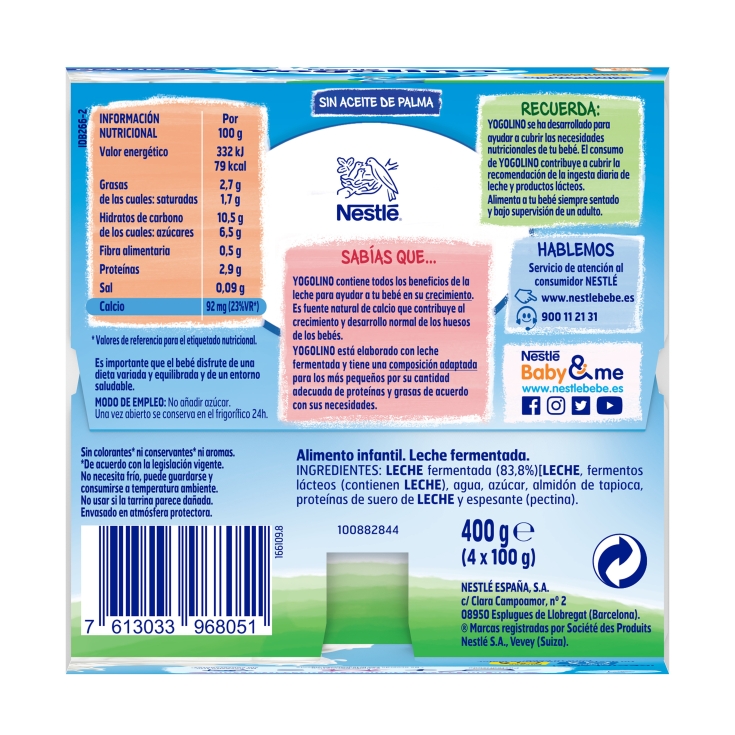 postre lácteo natural yogolino, pk-4