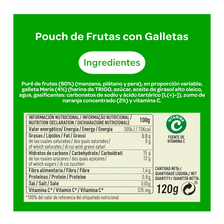 pouch frutas con galleta mária, 120g