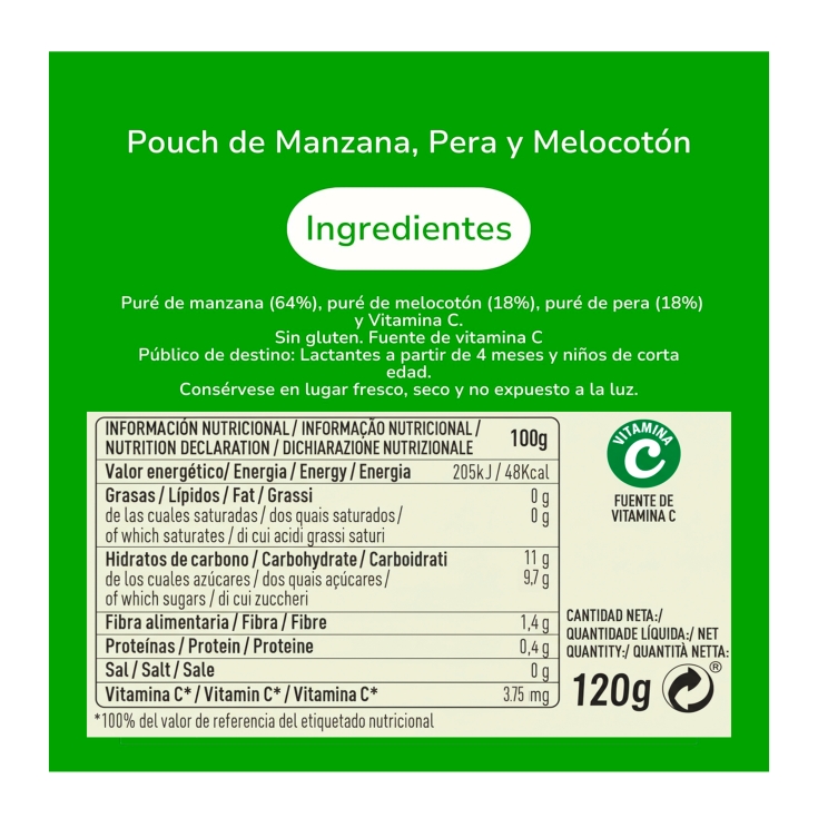 pouch manzana pera y melocotón, 120g