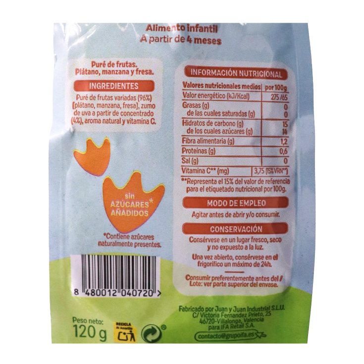 pouch plátano, manzana y fresa + 4meses, 120g