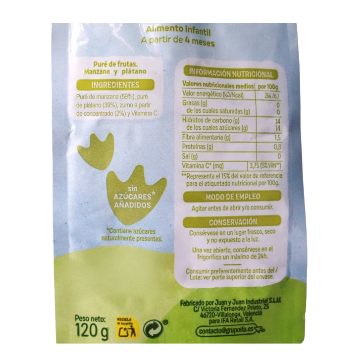pouch manzana, plátano + 4meses, 120g