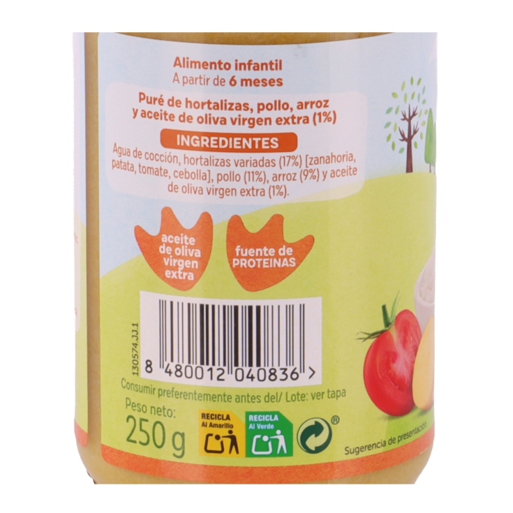 tarrito verduras c/pollo y arroz, 250g