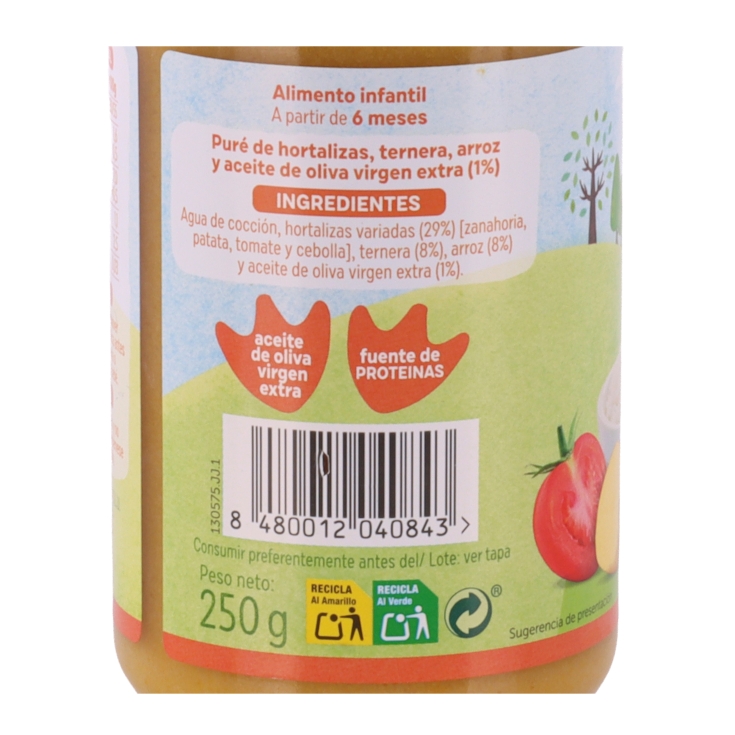 tarrito verduras c/ternera, 250g