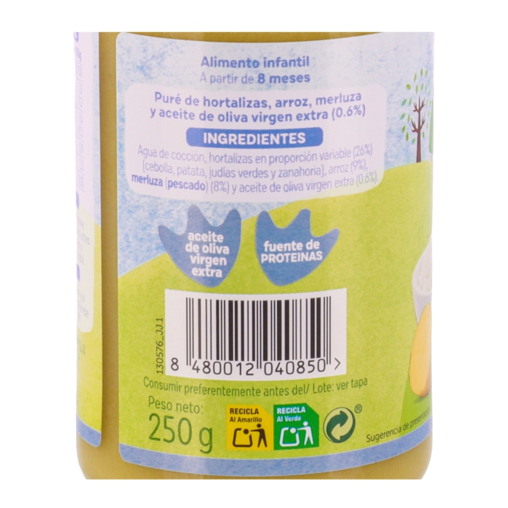tarrito verduras c/merluza + 8 meses, 250g