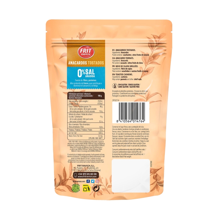 anacardo tostado sin sal, 110g