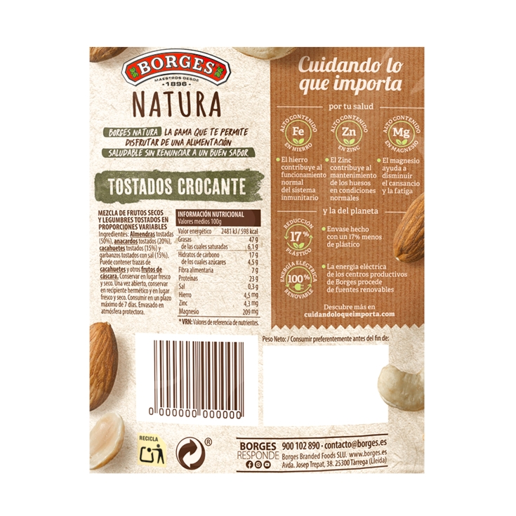 mix frutos secos natura, 170g