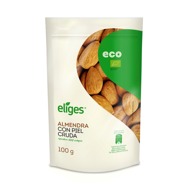 almendra cruda con piel ecológica, 100g